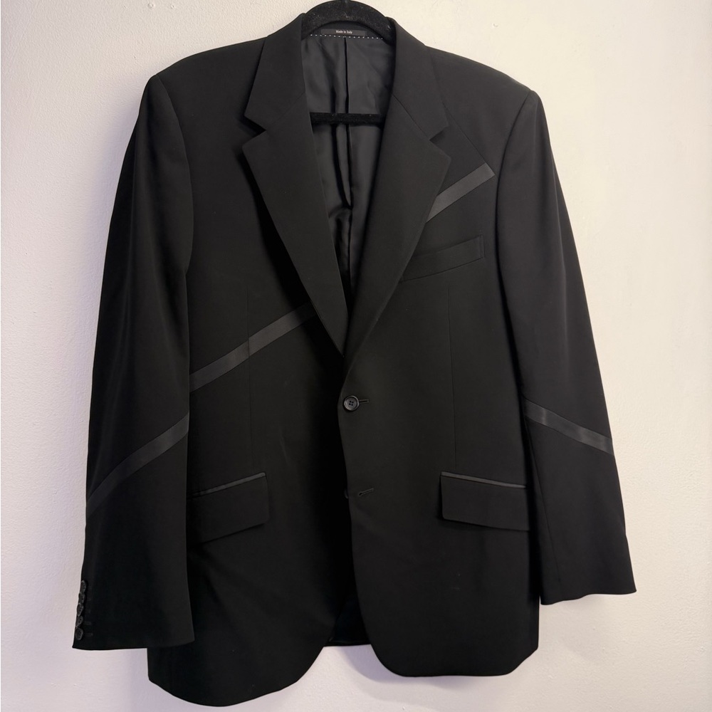Versace Black Blazer with Subtle Stripes